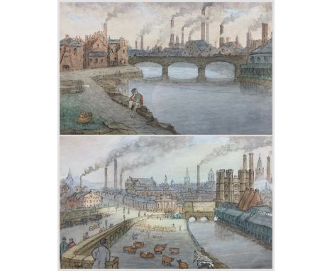 Laurence Scott (British fl. 1883-1898): 'Sheffield from Station Approach' and 'Lady's Bridge - 1890's', pair watercolours sig