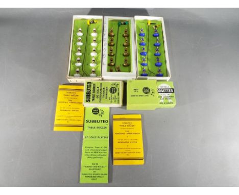 Subbuteo - Three boxed Subbuteo teams, Photographers, Trainer and Manager set, Rosette and similar.