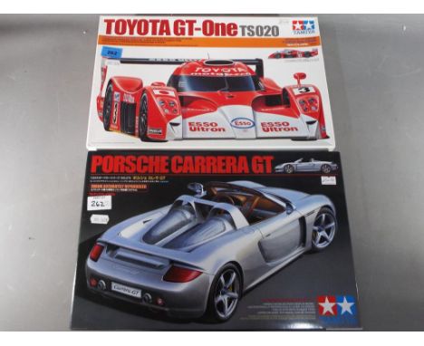 Tamiya Japan - two Tamiya Japan 1/24 Scale Sports Car Series model cars to include Toyota GT-One TS020 #24222-2200 and Porsch