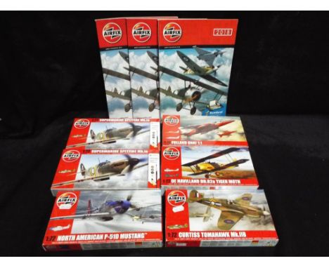 Airfix factory sealed boxes - six Airfix 1:72 scale airplane model kits to include Supermarine Spitfire Mk.Ia, North American