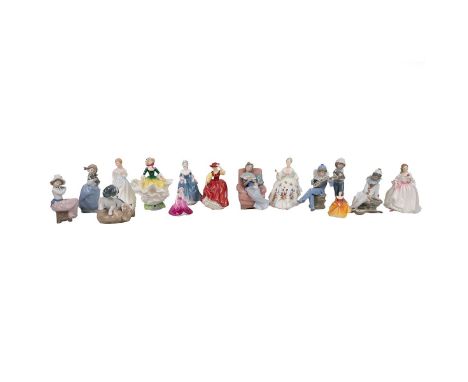 Collection of ceramic figurines to include examples by Lladro-Nao, Royal Doulton, and Coalport. (15)