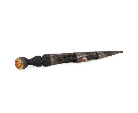 Scottish military interest: A highlands officer's ceremonial dress dirk, 27cm fullered blade with scalloped edge, wooden bask