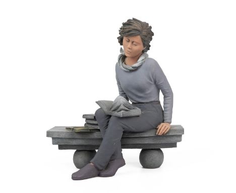 Elisa limited edition (1272/5000) figurine 'Reading Girl', impressed marks to bench, Elisa button to base. Height 26cm, lengt