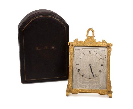 An engraved Victorian cased easel clock in the&nbsp; manner of Thomas Cole. The silvered and engraved dial with black Roman n