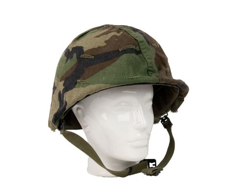 Steinberg Bros American M1 tin helmet, liner and camouflage cover.