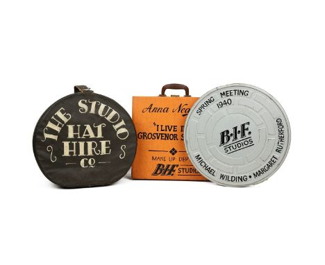 Cinema studio interest. Vintage painted boxes for - Anna Neagle, 'I live in Grosvenor Square' Make up Department at BIF Studi