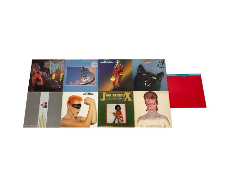 Music Record LP bundle. Includes: David Bowie - Aladdin Sane, Let's Dance; Eurythmics - Touch, Sweet Dreams are Made of This;