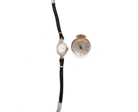 Omega 14ct white gold ladies art deco style wristwatch. 17 jewels, manual wind, brushed steel dial with baton hour markers an