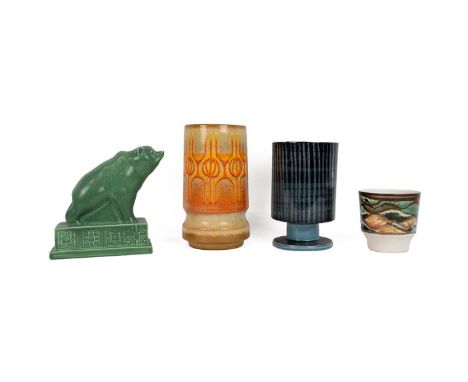 Poole Pottery to include: Canadian Bear in green circa 1998 (H 19.5cm); an Aegean vase (H23cm); Bokhara vase (H 20cm); and sm