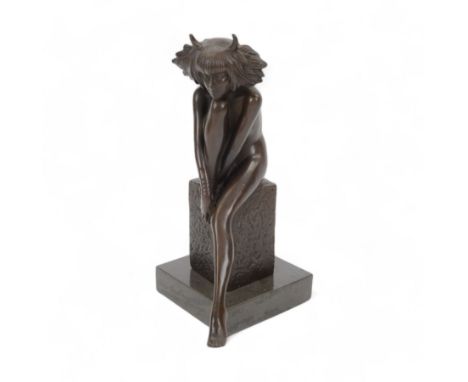 Bronze Taurus figure, modelled as a nude female with horns, signed Pino to base, upon marble plinth, H27cm