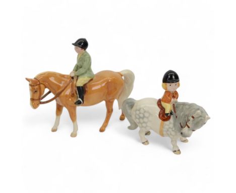 Two Beswick figures, comprising Boy on palomino pony no 1500 and Thelwell Angel on Horseback