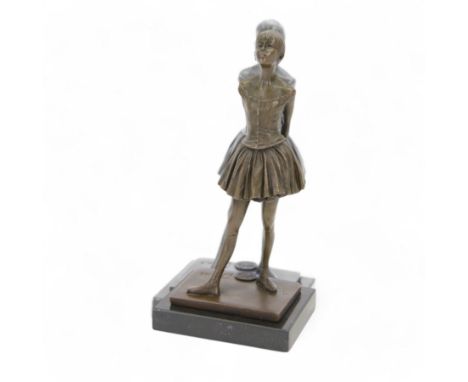 Bronze figure, modelled as a young dancer, after Edgar Degas, signed and with foundry mark, upon a rectangular base, H18cm