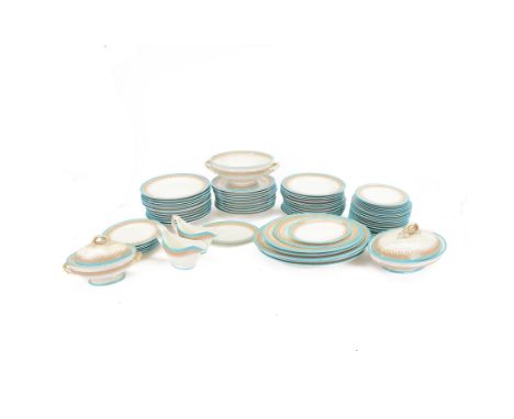 Royal Worcester Vitreous, with turquoise band and gilt decoration, dinner service including twenty four dinner plates, twelve