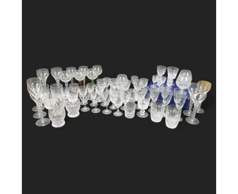 Set of eight wine glasses with twisted stems, together with another set of six wine glasses, Stewart glasses, Edinburgh cryst