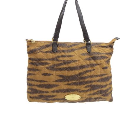 Mulberry Rosie tote bag, the quilted nylon tiger print body with oval gold tone Mulberry maker's badge, with brown leather sh