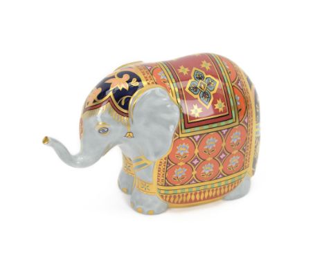 Royal Crown Derby paperweight, Baby Elephant made for Mulberry Hall, with gold stopper, limited edition 428/500 with certific