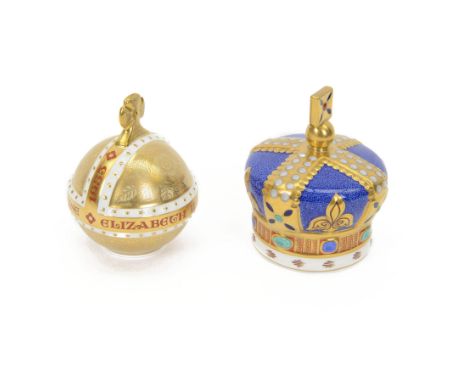 Two Royal Crown Derby paperweights, comprising Coronation Orb, 50th anniversary of the coronation 2003, limited edition 489/9