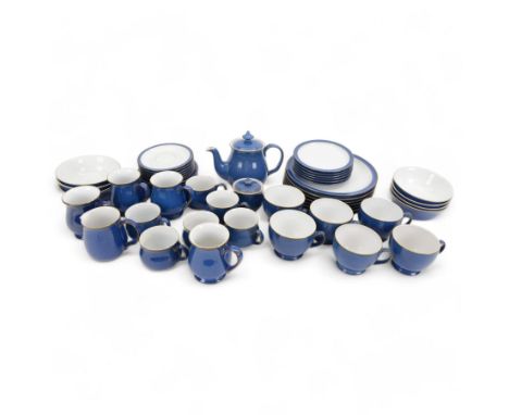 Denby blue tea and dinner wares, inlcuding teapot, milk jug, sugar bowl, six tea cups and saucers, six large coffee cups and 