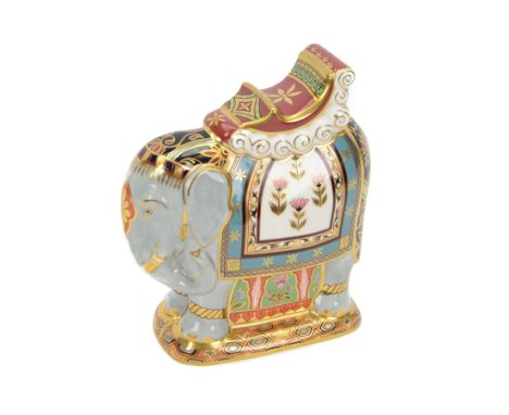 Royal Crown Derby paperweight, Large Indian Elephant made for Mulberry Hall, with gold stopper, limited edition 71/500 with c