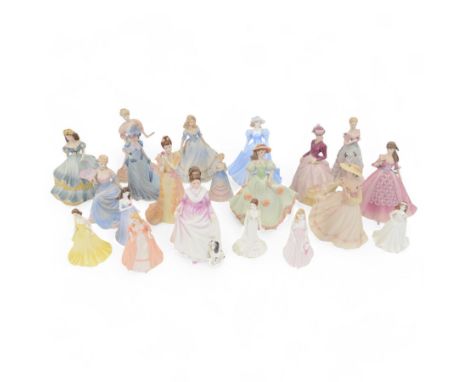 Seventeen Coalport figurines, including eleven bisque Age of Elegance examples and five miniature examples, together with a R