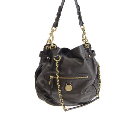 Mulberry 'Somerset Hobo' dark brown calfskin leather handbag, with short and long chain straps, the exterior with front zip p