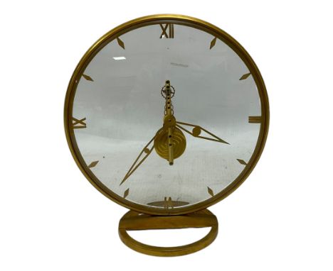 Jaeger Le Coultre- 8-day  Art Deco style circular skeleton clock c1960, gold plated case with translucent dials to the front 