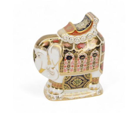 Royal Crown Derby paperweight, Large Imari 1128 Elephant made for Harrods of London, with a gold stopper, limited edition 140