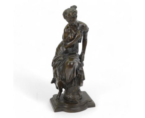 After Joseph Charles De Blezer, bronze figure modelled as a woman in neoclassical dress seated upon a column, H45cm