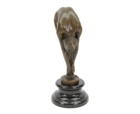 Bronze female nude figure, signed Milo, upon a stepped circular marble base, H25cm