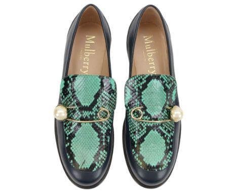 Pair of Mulberry Cambridge Pin Loafers, no. Z840 style MB32050A, in navy and viridian, size 37, in original box