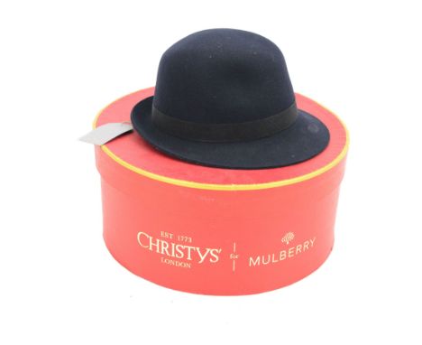 Mulberry felt trilby hat, no. U120, in navy blue with original tags, in red and gold Christy's London for Mulberry hat box