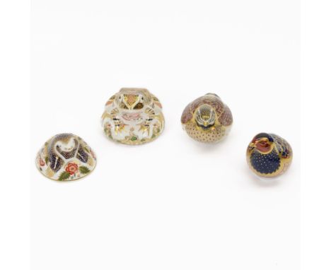 Four Royal Crown Derby paperweights, comprising Quail, with gold stopper, Partridge with gold stopper, Mole, with gold stoppe