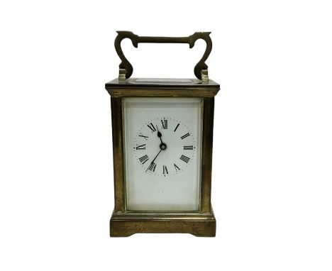 French - late 19th century 8-day timepiece carriage clock in an Anglaise case with carrying handle and rectangular bevelled g