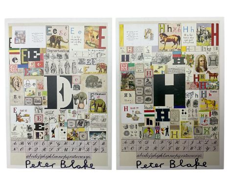 Peter Blake (British 1932-): 'H' and 'E' Postcards from 'An Alphabet' series, signed; together with two posters 'Peter Blake 