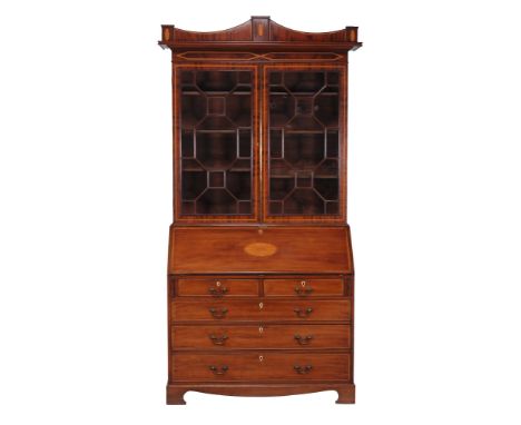 A George III mahogany bureau bookcase , circa 1790  A George III mahogany bureau bookcase  , circa 1790, cross and chevron ba