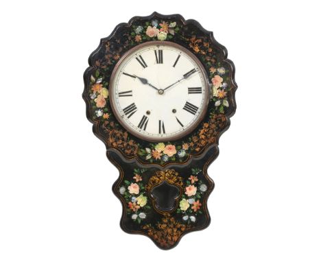 A Victorian black lacquer drop dial wall clock , second half 19th century  A Victorian black lacquer drop dial wall clock  , 