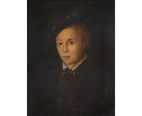 English School (19th Century) - Portrait of a young boy, possibly Edward VI Oil on canvas 54 x 42 cm. (21 1/4 x 16 1/2 in) 