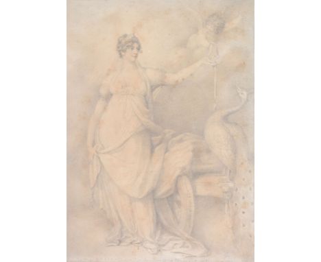 Attributed to Richard Cosway (1742-1821) - Allegorical portrait of a lady standing behind a pheasant Graphite, with touches o