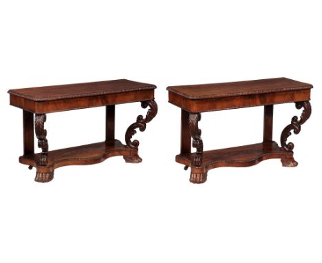 A pair of George IV mahogany console tables , circa 1825  A pair of George IV mahogany console tables  , circa 1825, each wit