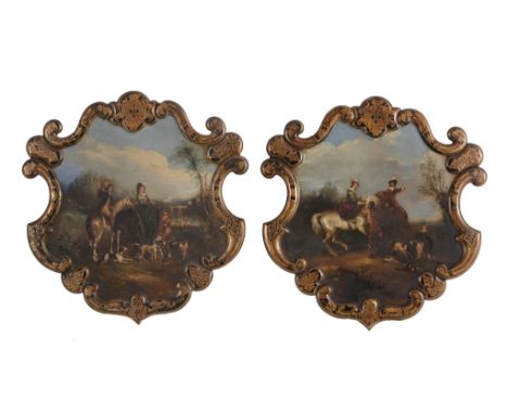 English School (19th Century) - Hawking; Hunting conversation A pair Title inscribed on one lower left, the other indistinctl