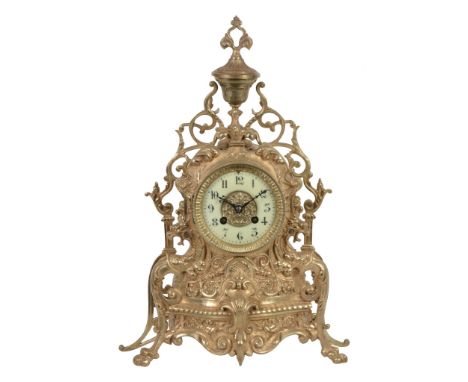 A French brass mantel clock, unsigned, early 20th century  A French brass mantel clock, unsigned,   early 20th century, with 