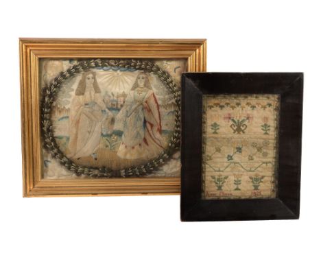 A George III silkwork picture, last quarter 18th century  A George III silkwork picture,   last quarter 18th century, portray