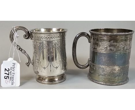 Victorian silver engraved Christening mug marked Eva Grace Jordan 1899. Sheffield hallmarks. 3 troy oz approx. Together with 