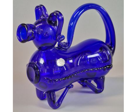 Mid century Holmegaard 'Snapsehund', or 'Drunken Dog' decanter. Cobalt blue coloured glass. 23cm long approx. (B.P. 21% + VAT
