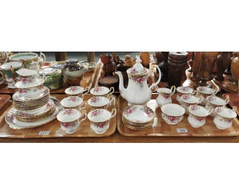 Royal Albert bone china 'Autumn Roses' coffee and tea set, to include: coffee pot, cream jug, sucrier, sandwich dish, side pl