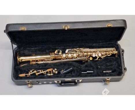 Student type Earlham Super number 9608203 soprano saxophone in fitted case with mouthpieces etc. (B.P. 21% + VAT)