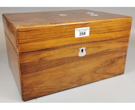19th century mahogany travelling vanity case, the interior revealing compartments with silver plated and glass top jars, inkw