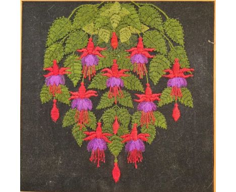 Eirian Short (20th century Welsh), 'Fuchsia', tapestry needlework. 46x45.5cm approx. Framed. (B.P. 21% + VAT)