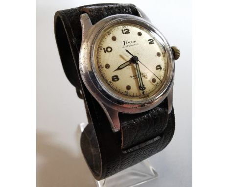 Vintage Timor automatic waterproof Incabloc steel gentleman's' wristwatch, with Arabic and spot numerals and sweep seconds ha