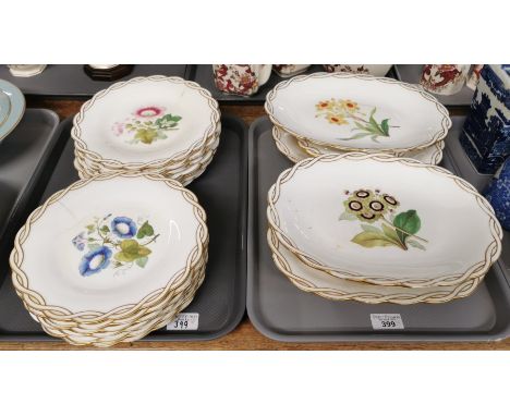 19th century English porcelain Botanical desert service, all individually painted with flowers and sprays, possibly Coalport.